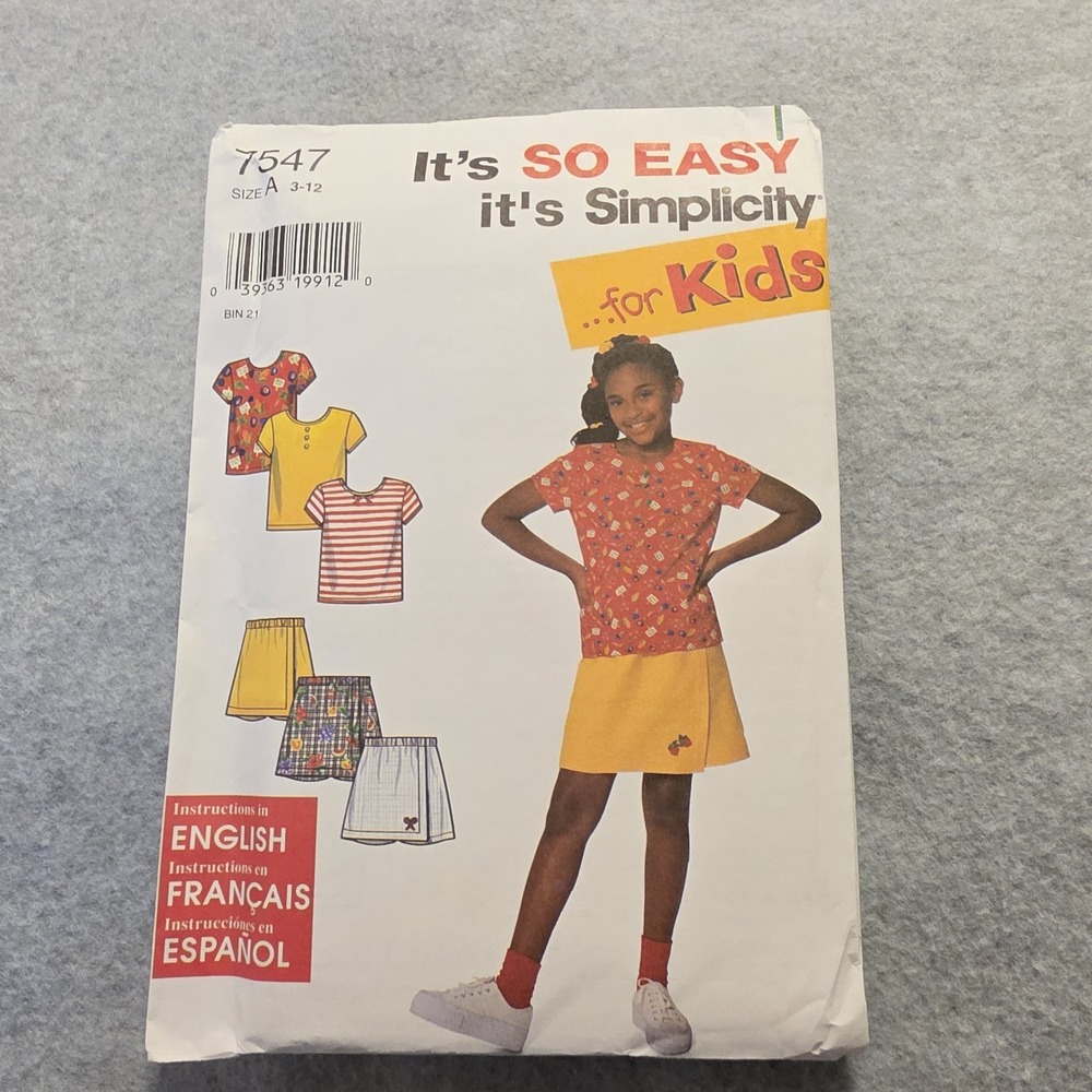 Vintage Simplicity 7547 Girls Shirt Sewing Pattern Child Size 3-12